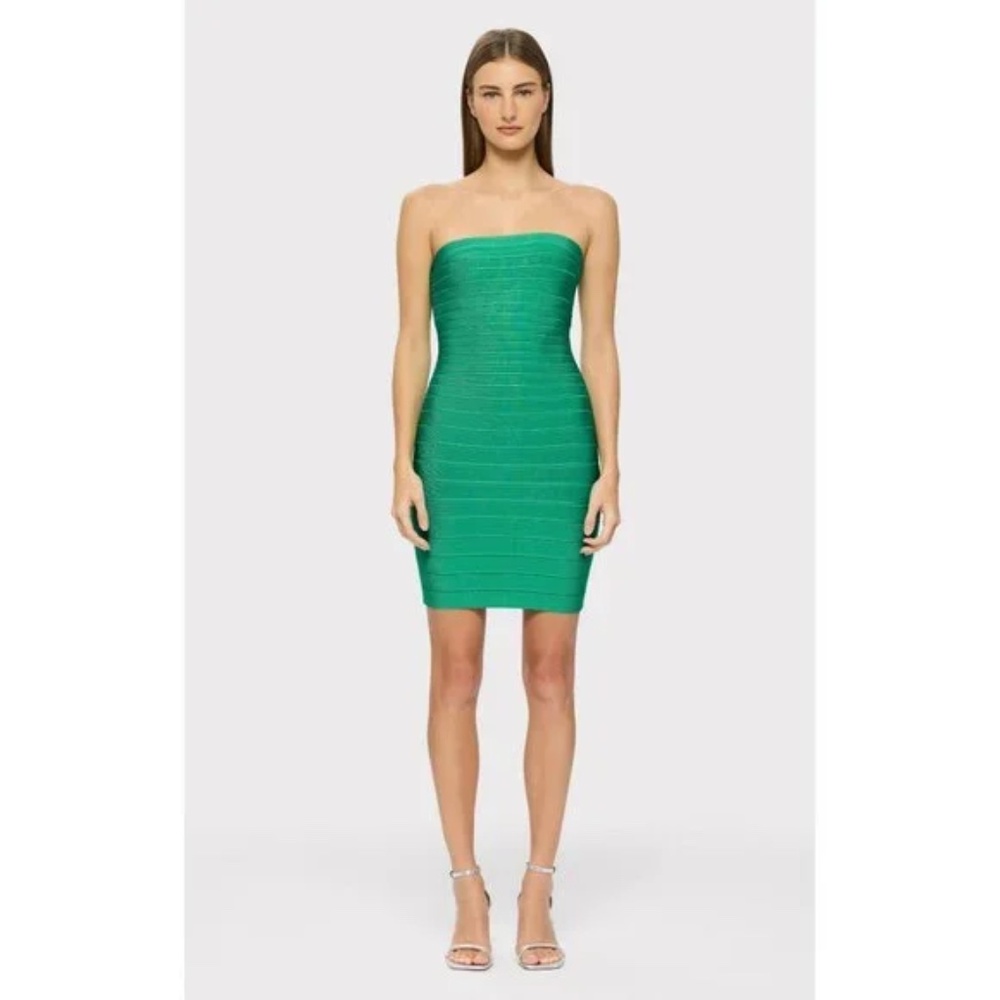Herve Leger Womens Strapless Green Bandage Dress $690 NWT